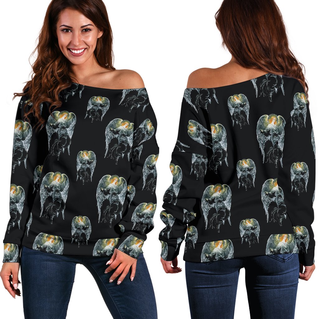 Angel with Wings Cute Design Print Off Shoulder Sweatshirt