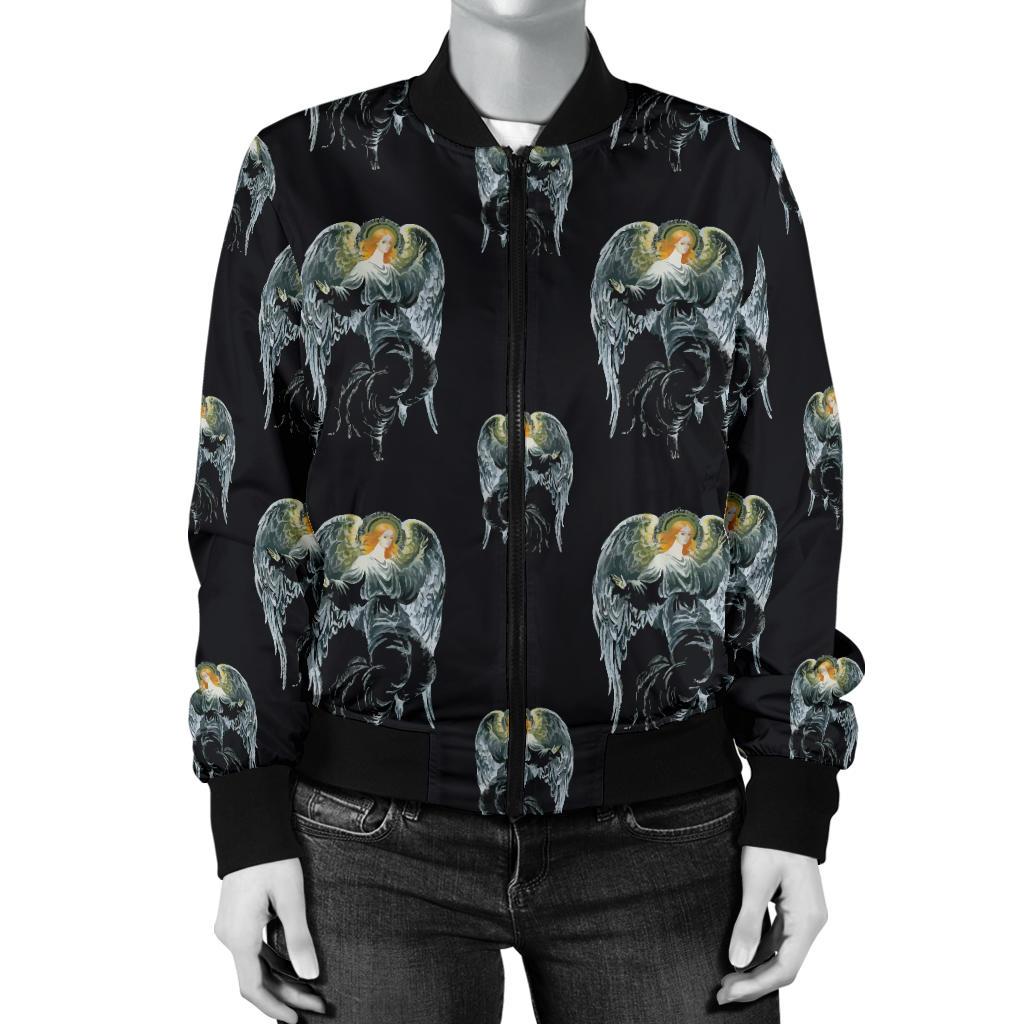Angel With Wings Cute Design Print Women Casual Bomber Jacket