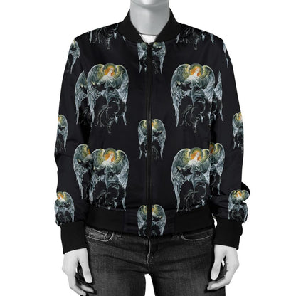 Angel With Wings Cute Design Print Women Casual Bomber Jacket
