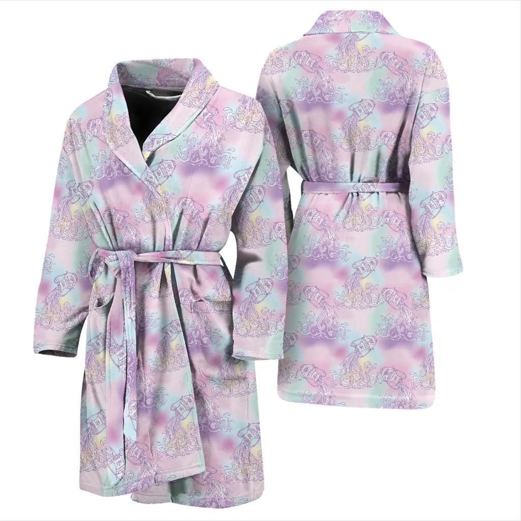 Aquarius Zodiac Pattern Print Design 01 Men Bathrobe-JORJUNE.COM