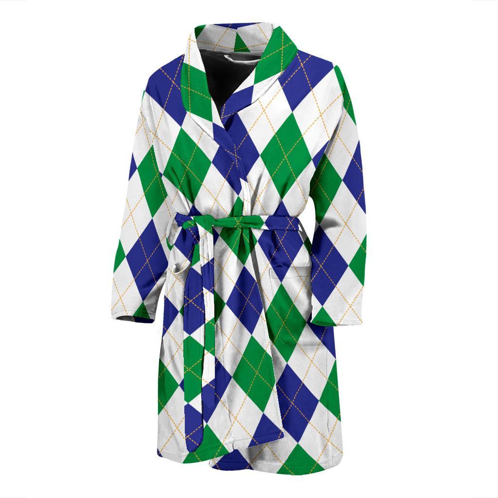 Argyle Green Blue Pattern Print Design 03 Men Bathrobe-JORJUNE.COM