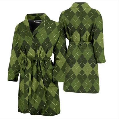 Argyle Green Pattern Print Design 01 Men Bathrobe-JORJUNE.COM