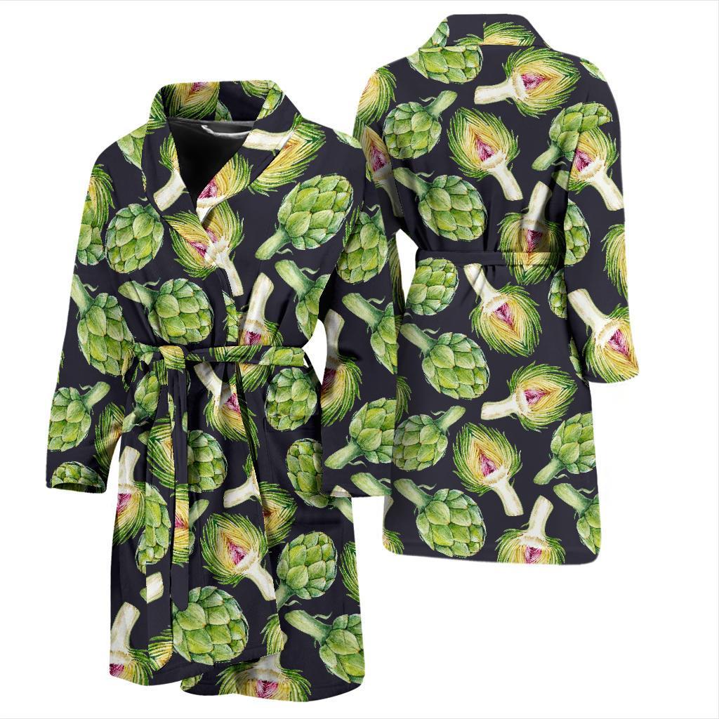 Artichoke Pattern Print Design 01 Men Bathrobe-JORJUNE.COM