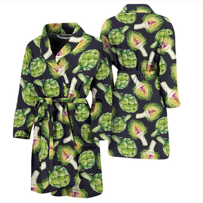 Artichoke Pattern Print Design 01 Men Bathrobe-JORJUNE.COM