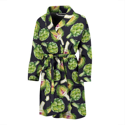 Artichoke Pattern Print Design 01 Men Bathrobe-JORJUNE.COM