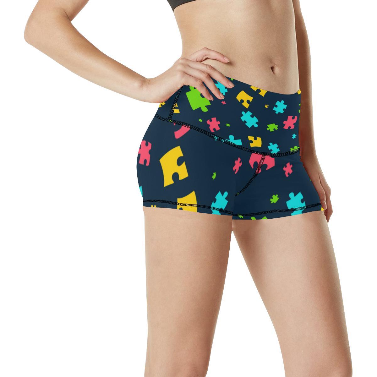 Autism Awareness Colorful Design Print High Waisted Spandex Shorts-JTAMIGO.COM