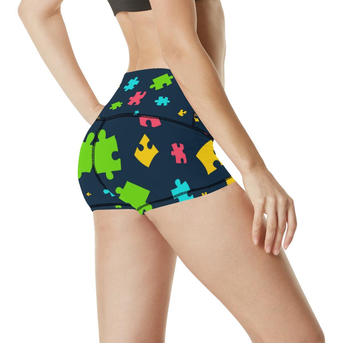 Autism Awareness Colorful Design Print High Waisted Spandex Shorts-JTAMIGO.COM