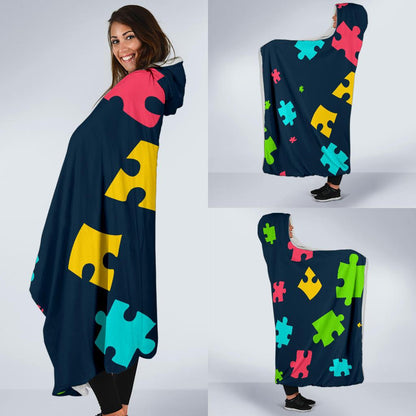 Autism Awareness Colorful Design Print Hooded Blanket-JTAMIGO.COM