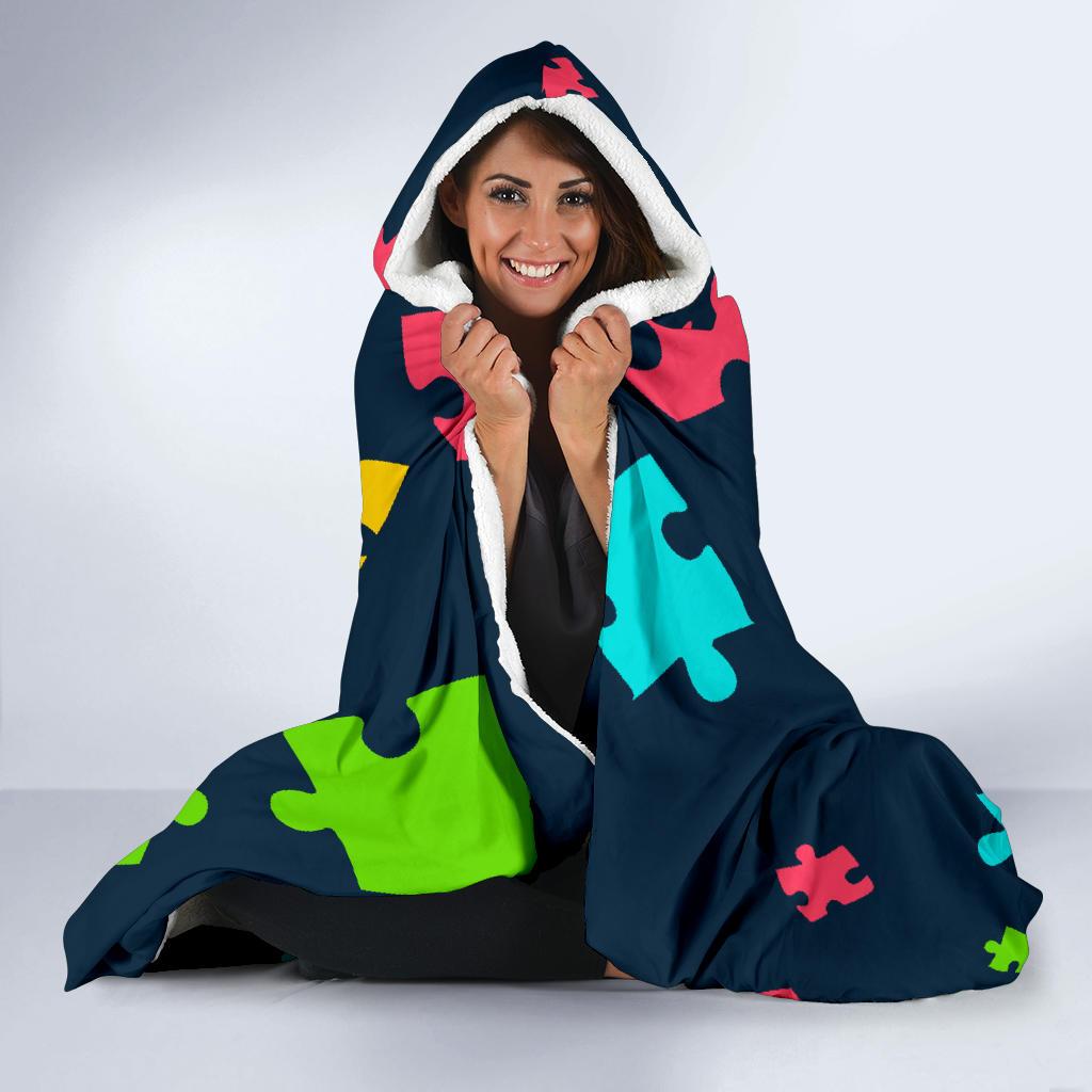 Autism Awareness Colorful Design Print Hooded Blanket-JTAMIGO.COM