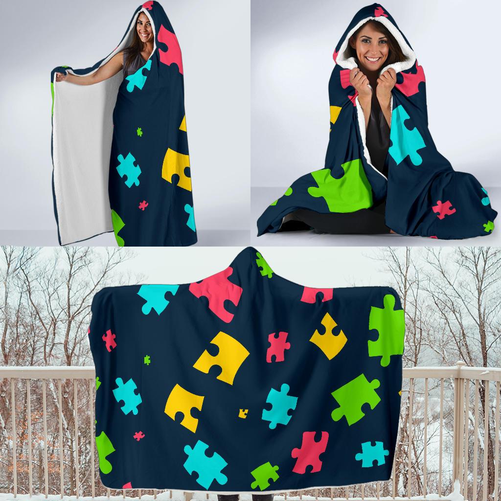 Autism Awareness Colorful Design Print Hooded Blanket-JTAMIGO.COM