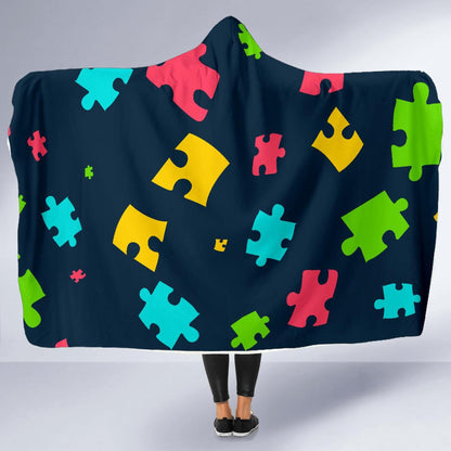 Autism Awareness Colorful Design Print Hooded Blanket-JTAMIGO.COM