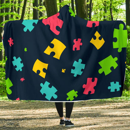 Autism Awareness Colorful Design Print Hooded Blanket-JTAMIGO.COM