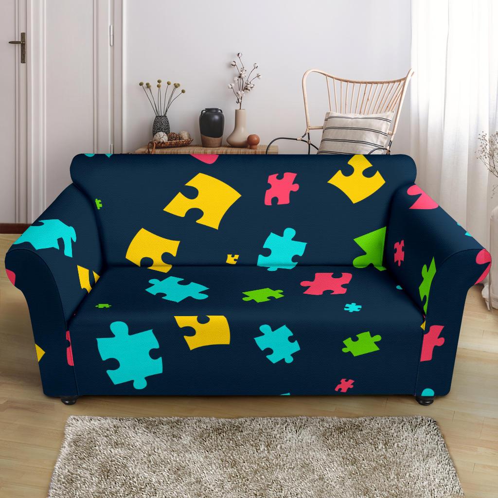Autism Awareness Colorful Design Print Loveseat Slipcover-JTAMIGO.COM
