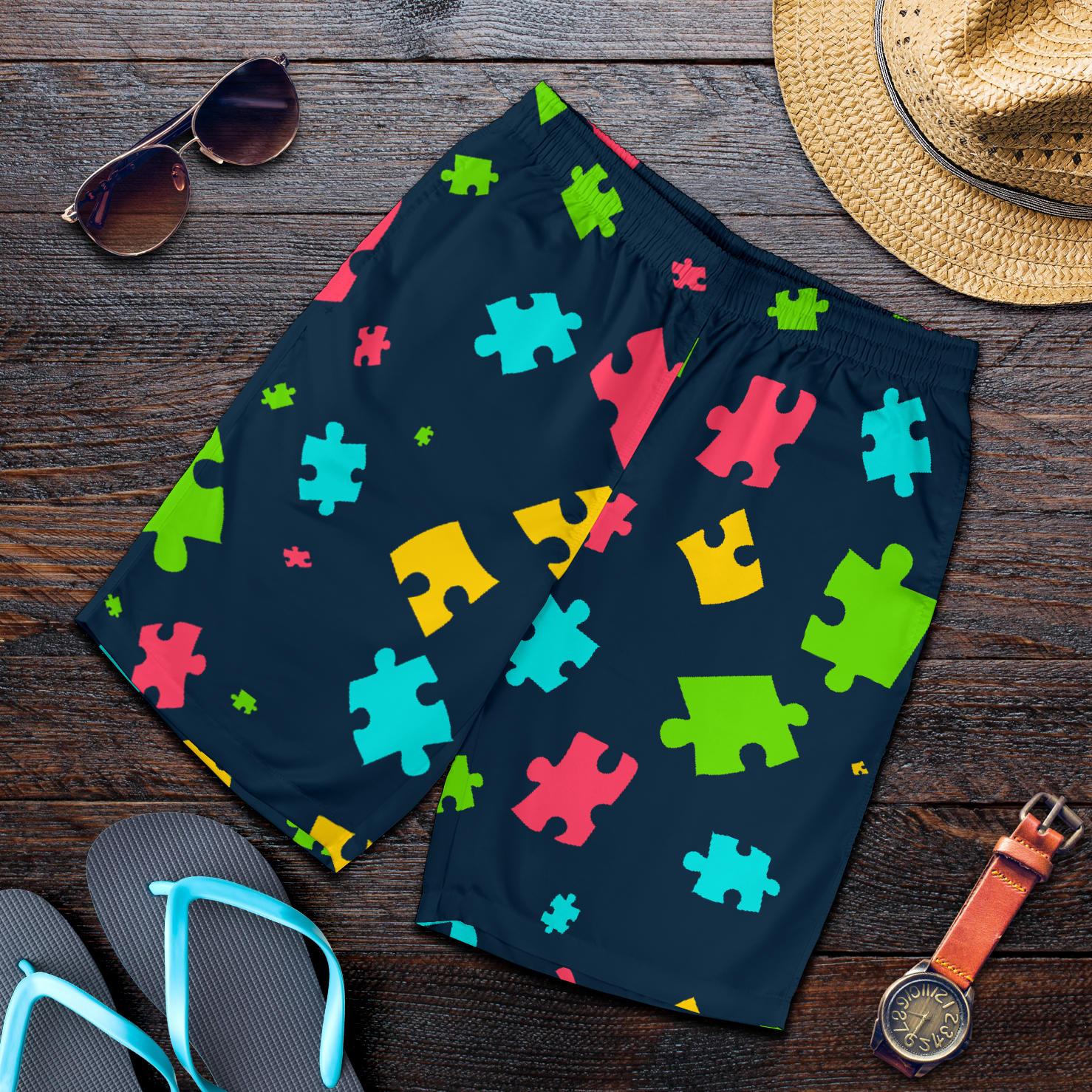 Autism Awareness Colorful Design Print Mens Shorts-JTAMIGO.COM