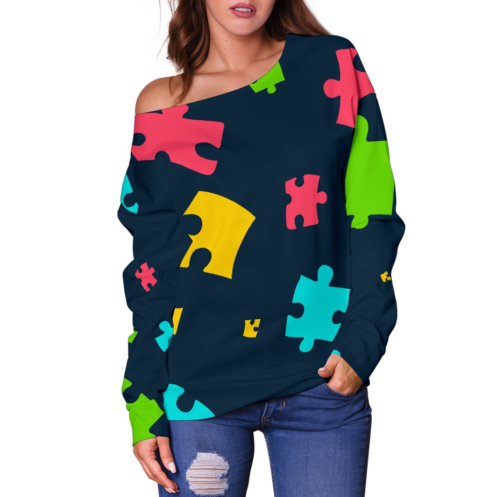 Autism Awareness Colorful Design Print Off Shoulder Sweatshirt