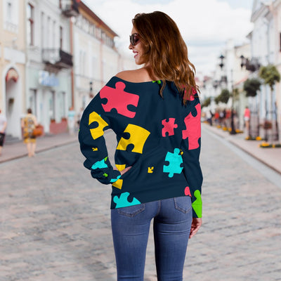 Autism Awareness Colorful Design Print Off Shoulder Sweatshirt