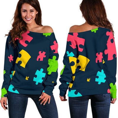Autism Awareness Colorful Design Print Off Shoulder Sweatshirt