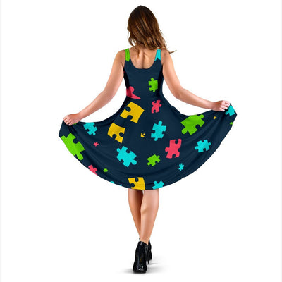 Autism Awareness Colorful Design Print Sleeveless Dress