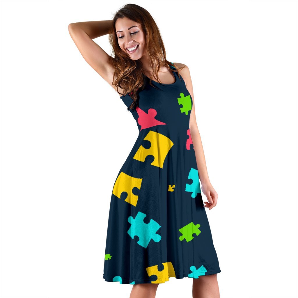 Autism Awareness Colorful Design Print Sleeveless Dress