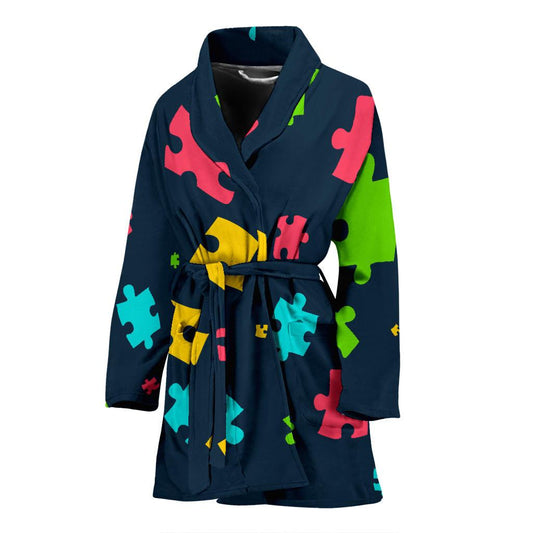 Autism Awareness Colorful Design Print Women Bath Robe-JTAMIGO.COM