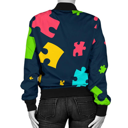 Autism Awareness Colorful Design Print Women Casual Bomber Jacket