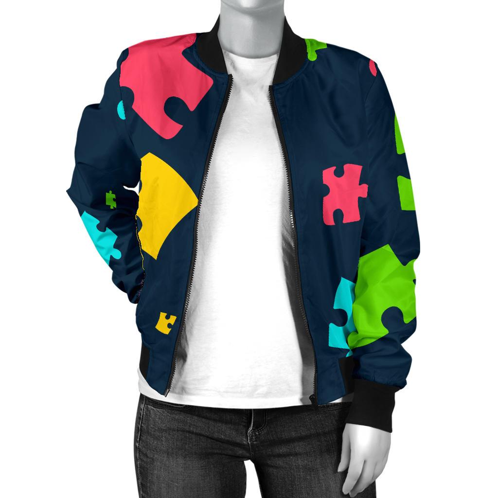Autism Awareness Colorful Design Print Women Casual Bomber Jacket