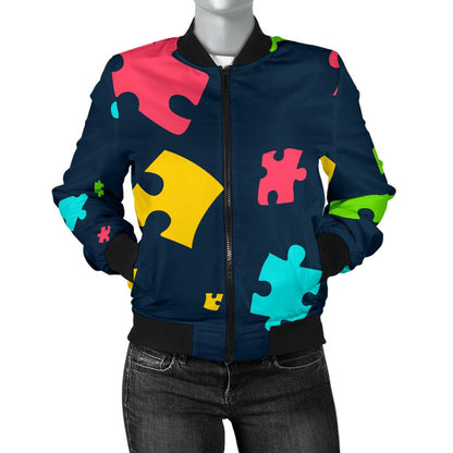 Autism Awareness Colorful Design Print Women Casual Bomber Jacket