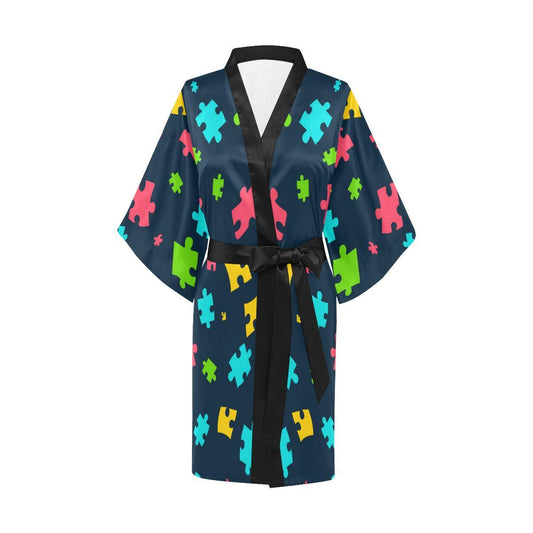 Autism Awareness Colorful Design Print Women Short Kimono Robe