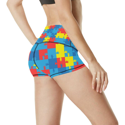 Autism Awareness Design Themed Print High Waisted Spandex Shorts-JTAMIGO.COM