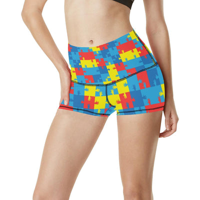 Autism Awareness Design Themed Print High Waisted Spandex Shorts-JTAMIGO.COM