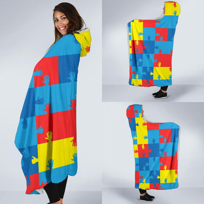Autism Awareness Design Themed Print Hooded Blanket-JTAMIGO.COM