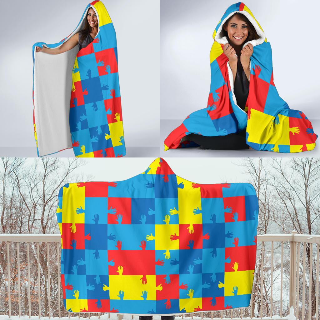 Autism Awareness Design Themed Print Hooded Blanket-JTAMIGO.COM