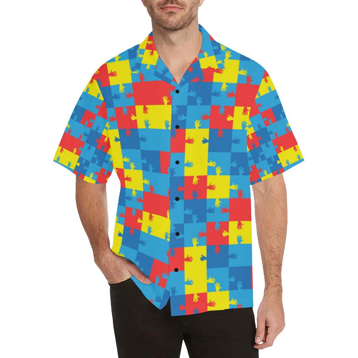 Autism Awareness Design Themed Print Men Aloha Hawaiian Shirt