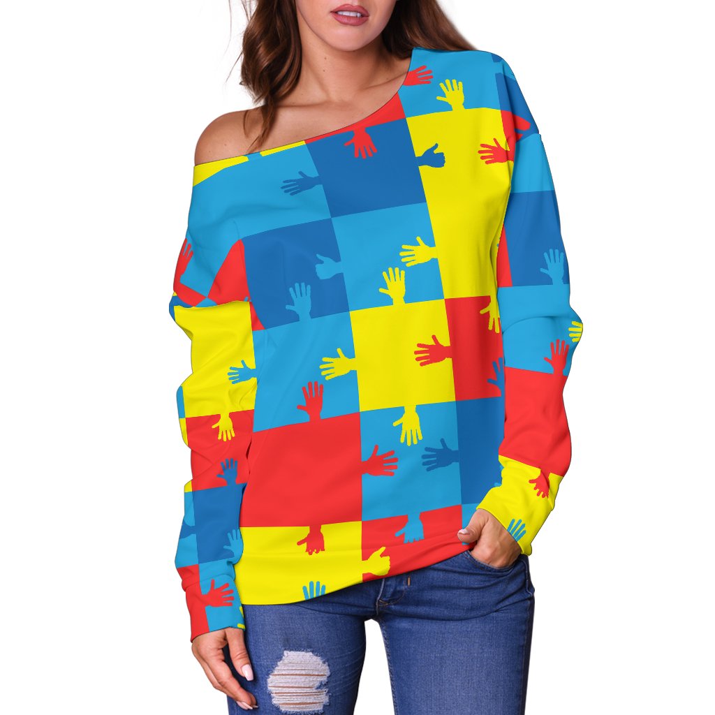 Autism Awareness Design Themed Print Off Shoulder Sweatshirt