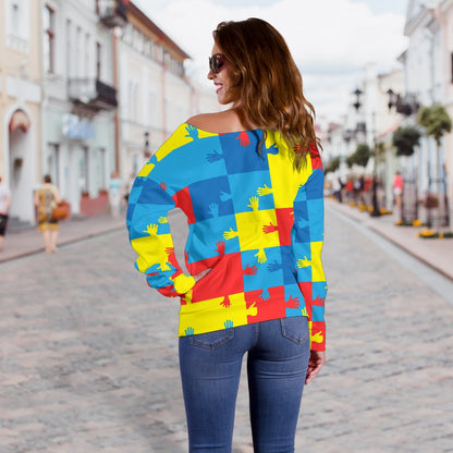 Autism Awareness Design Themed Print Off Shoulder Sweatshirt