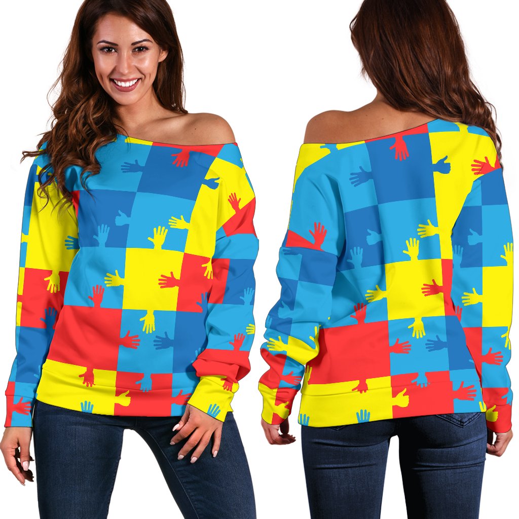 Autism Awareness Design Themed Print Off Shoulder Sweatshirt