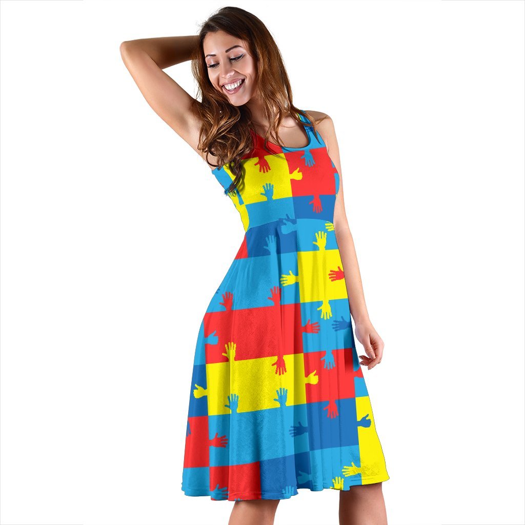 Autism Awareness Design Themed Print Sleeveless Dress