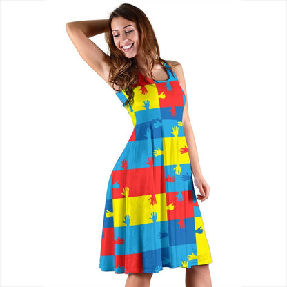 Autism Awareness Design Themed Print Sleeveless Dress