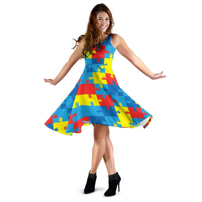 Autism Awareness Design Themed Print Sleeveless Dress