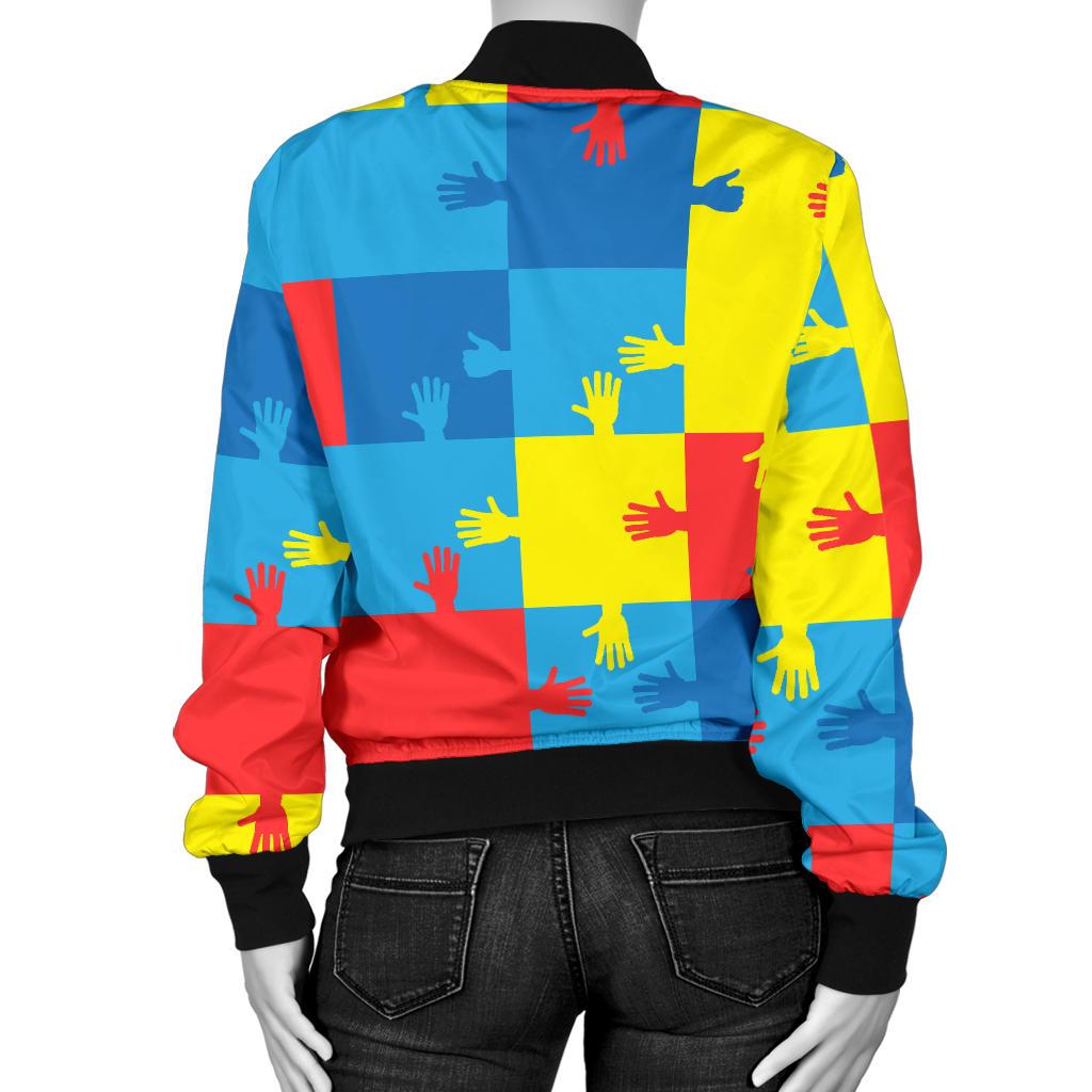 Autism Awareness Design Themed Print Women Casual Bomber Jacket