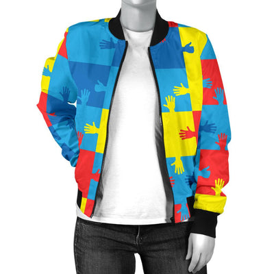 Autism Awareness Design Themed Print Women Casual Bomber Jacket
