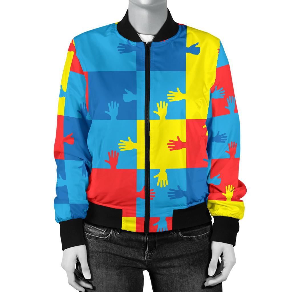 Autism Awareness Design Themed Print Women Casual Bomber Jacket