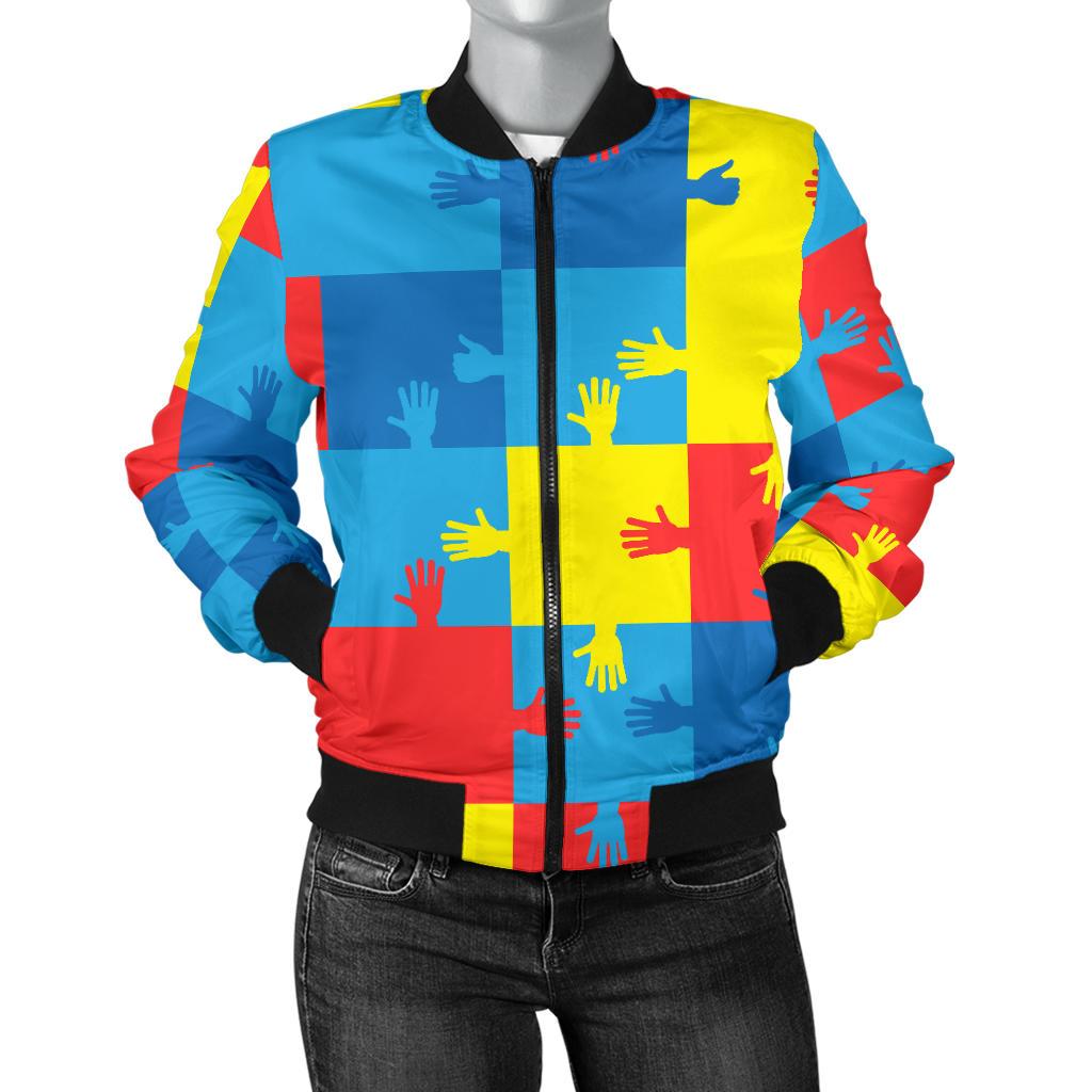 Autism Awareness Design Themed Print Women Casual Bomber Jacket