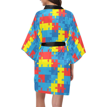 Autism Awareness Design Themed Print Women Short Kimono Robe