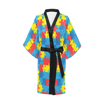 Autism Awareness Design Themed Print Women Short Kimono Robe