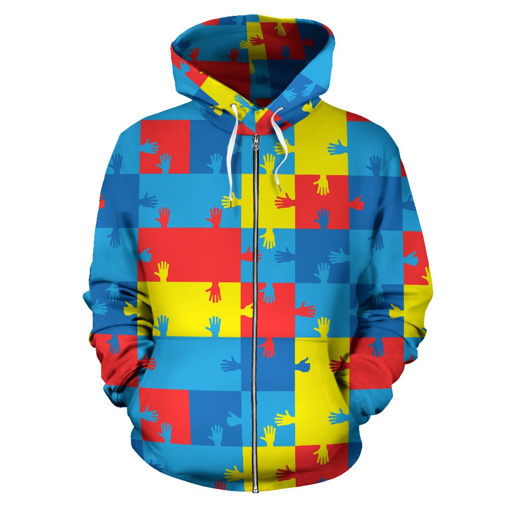 Autism Awareness Design Themed Print Zip Up Hoodie
