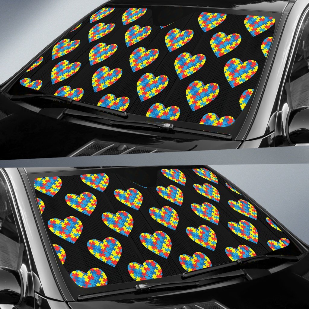 Autism Awareness Heart Design Print Car Sun Shade For Windshield