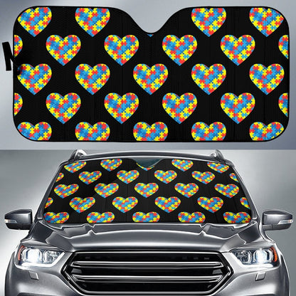 Autism Awareness Heart Design Print Car Sun Shade For Windshield