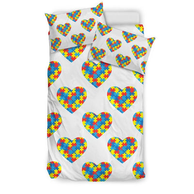 Autism Awareness Heart Design Print Duvet Cover Bedding Set