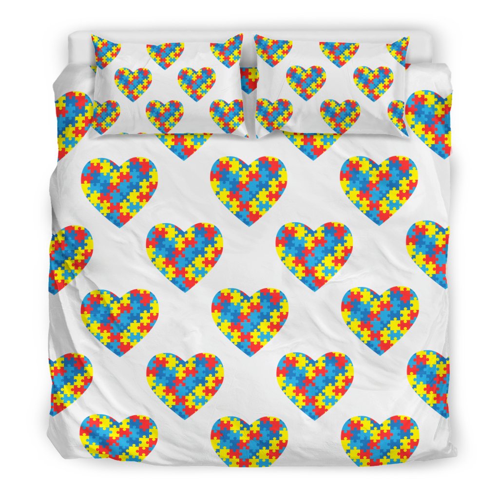 Autism Awareness Heart Design Print Duvet Cover Bedding Set